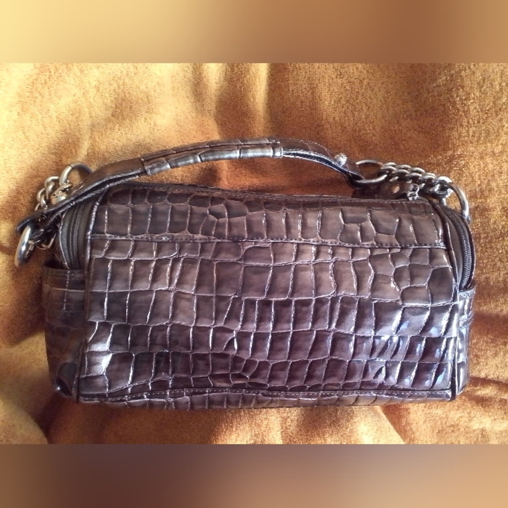 Kathy Van Zeeland KVZ Brown Croc-Embossed Women's Handbag - Picture 2 of 10